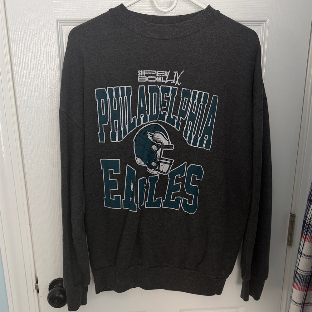 Majestic Philadelphia Eagles Dark Gray Graphic Crewneck Sweatshirt